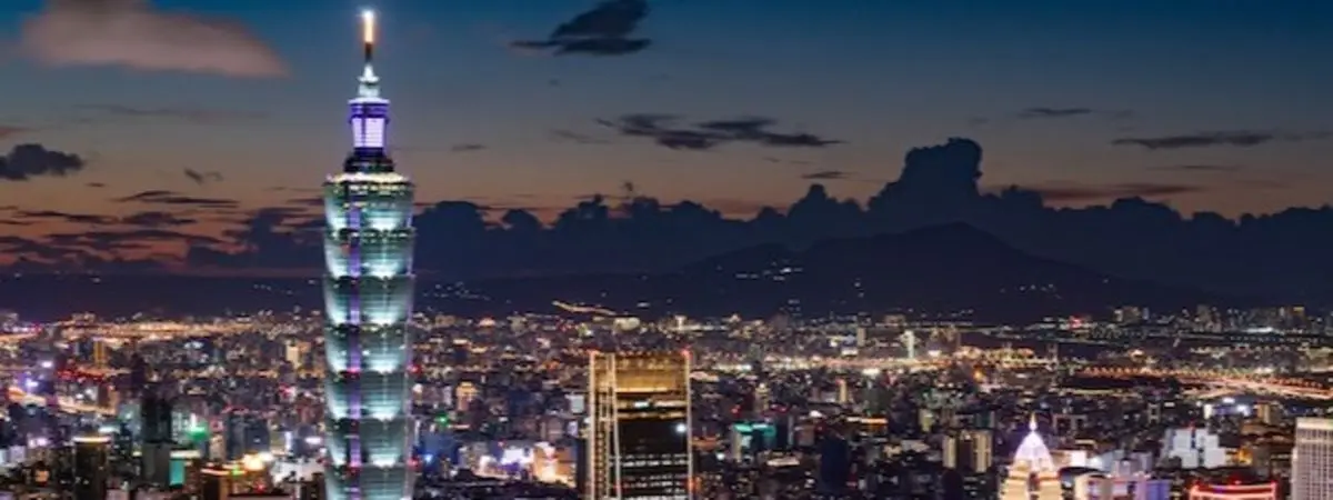 city skyline lit up at night