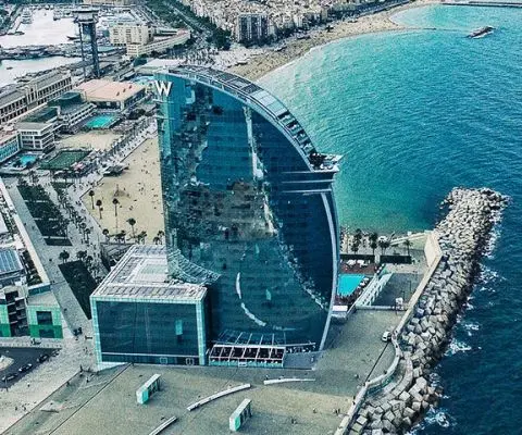 view of barcelona beach from above