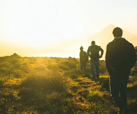 Silhouettes walking at sunrise