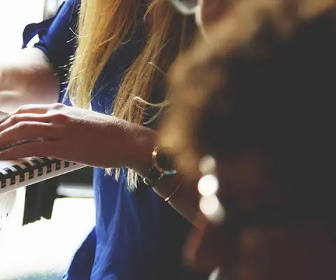 Group of people working in coffee shop