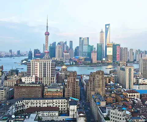 Shanghai, China at dusk