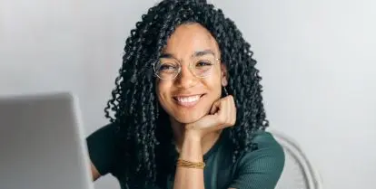 person researching on computer